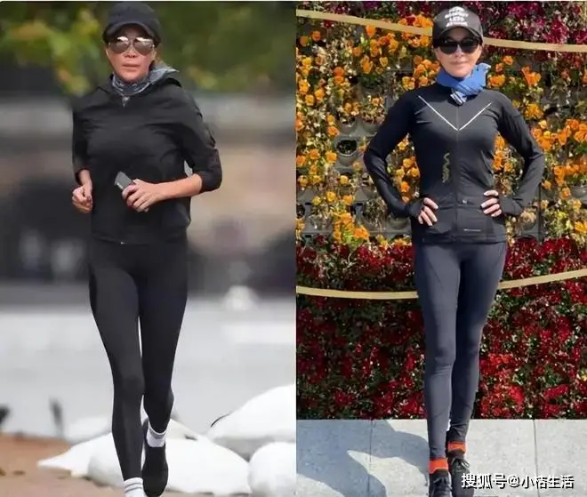女明星紧身裤图片_刘嘉玲健身达人保持身材秘诀_58岁刘嘉玲户外晨跑紧身裤